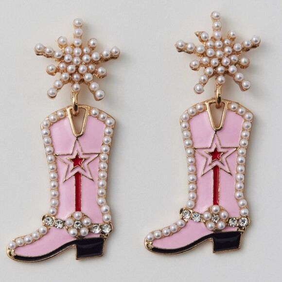 Pearl Enamel Cowboy Boot Earrings in Pink - Picture 10 of 10
